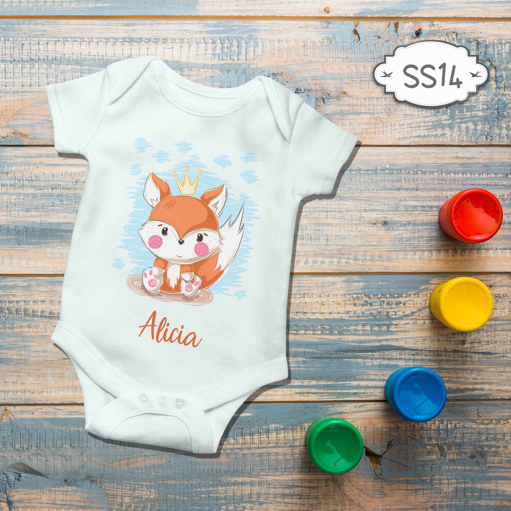 Jumper Baby Girl boy newborn Cute Fox Orange Animal Series Custom name nama bebas