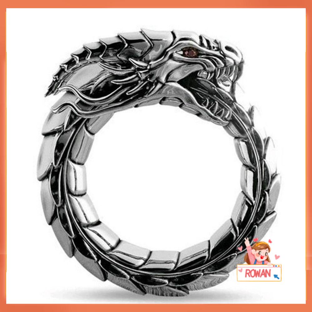 R-flower Cincin Terbuka Adjustable Model Naga Gaya Gothic Rock Untuk Unisex / Pria / Wanita