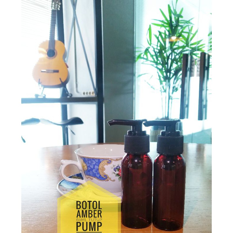 Botol 60ml Tutup Pump Amber/Cokelat Transparant