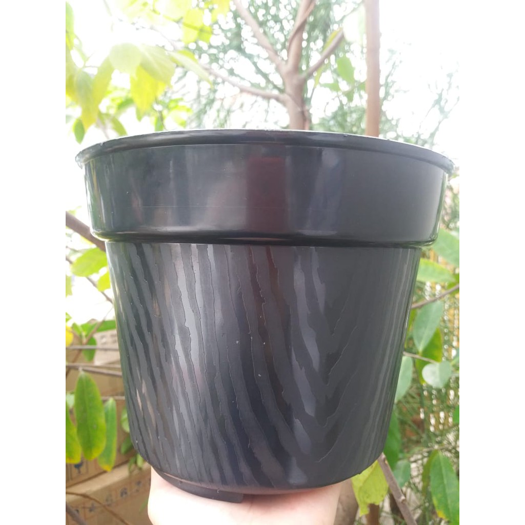 TEBAL Pot  Bunga 20cm HITAM MOTIF  SERAT KAYU  Pot  Plastik  