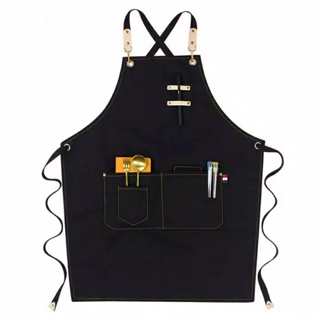 Apron barista coffe pria wanita celemek kerja canvas denim