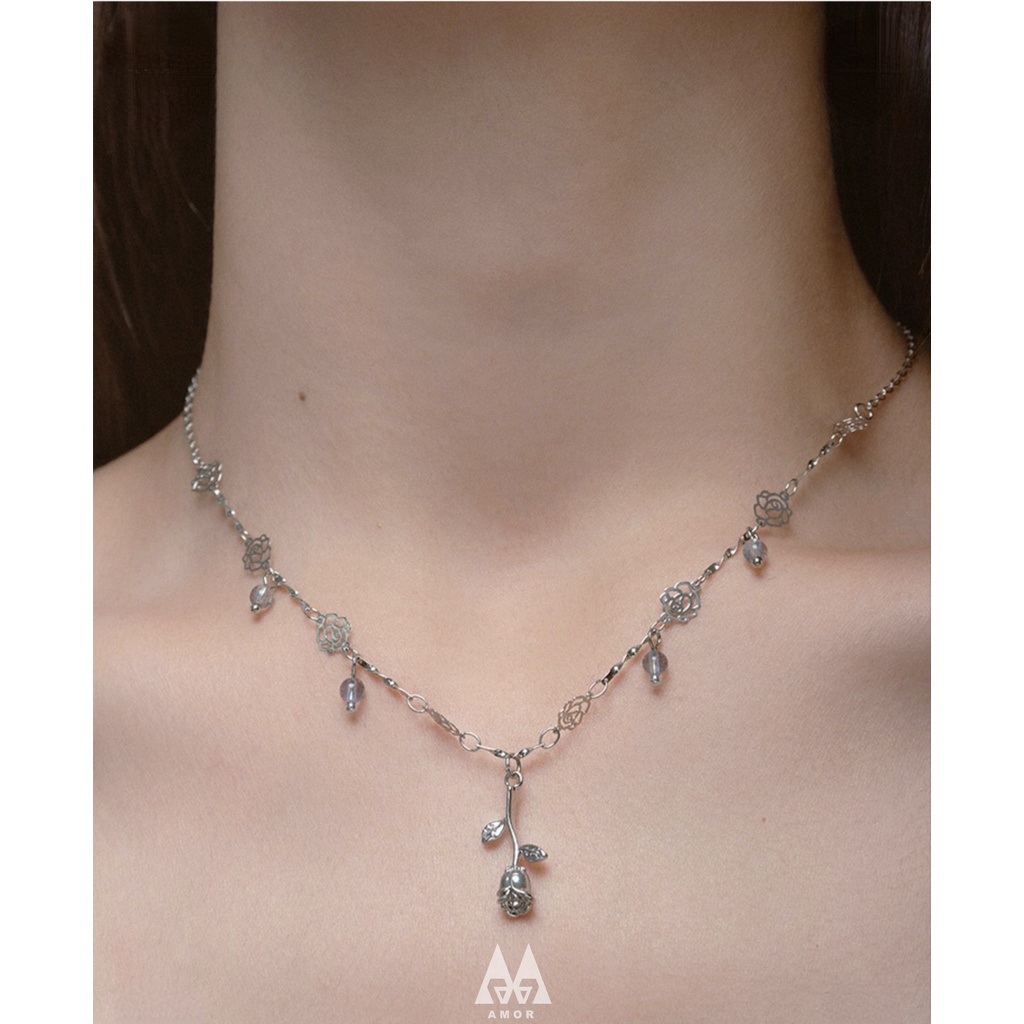 Kalung Rantai Klavikula Bahan stainless steel Gaya retro Perancis Untuk Wanita