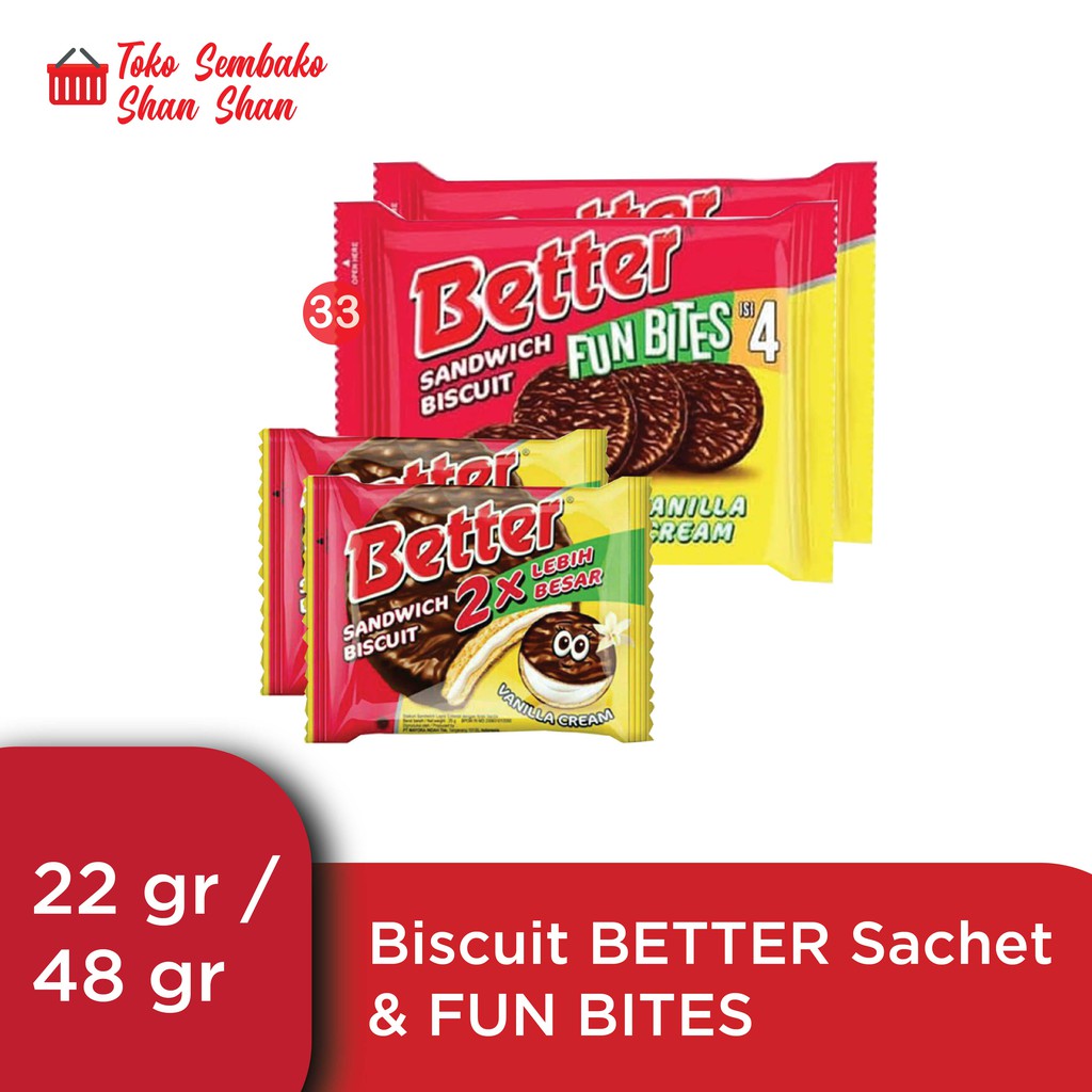 

BISKUIT BETTER/ BETTER RENCENGAN/ BETTER COKLAT/ BETTER KEMASAN FUN BITES/ BETTER MURAH