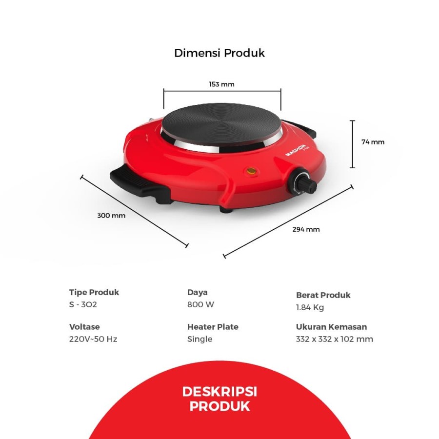 Maspion Kompor Listrik S 302 - Garansi Resmi 1 Tahun