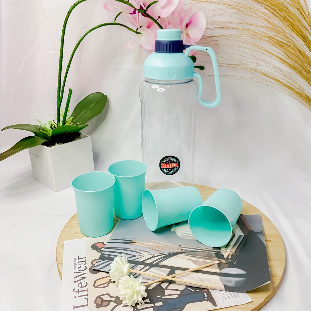 TERMUARH!! TEKO BERANAK / SET GELAS PLASTIK KARAKTER LUCU / Set 4 in 1 Gelas / Teko Pitcher Kapasitas 2.2L