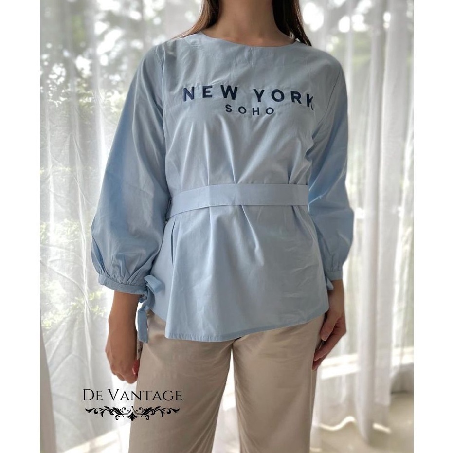 Blouse Lengan Pita / Blouse Pastel Gesper / Belted Women Blouse