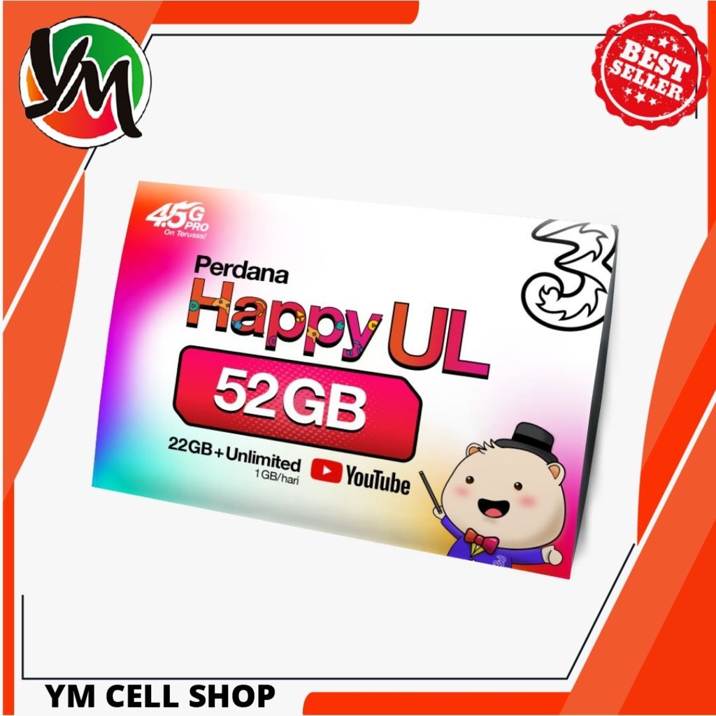 KARTU PERDANA KUOTA INTERNET TRI HAPPY UNLIMITED 52GB+ Bonus Kuota Tri Happy