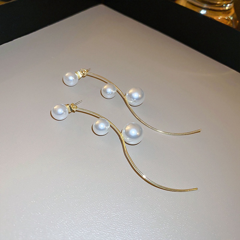 Fancyqube Fancycube Anting Panjang Bentuk Geometris Aksen Mutiara Bahan Metal Gaya Retro Perancis