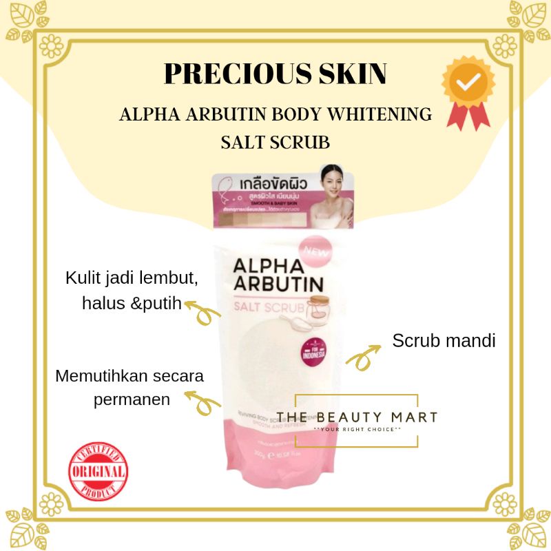 [BPOM] Precious Skin Alpha Arbutin 3Plus Whitening Body Shower Salt Scrub / Lulur Badan / Garam