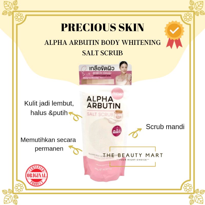 [BPOM] Precious Skin Alpha Arbutin 3Plus Whitening Body Shower Salt Scrub / Lulur Badan / Garam