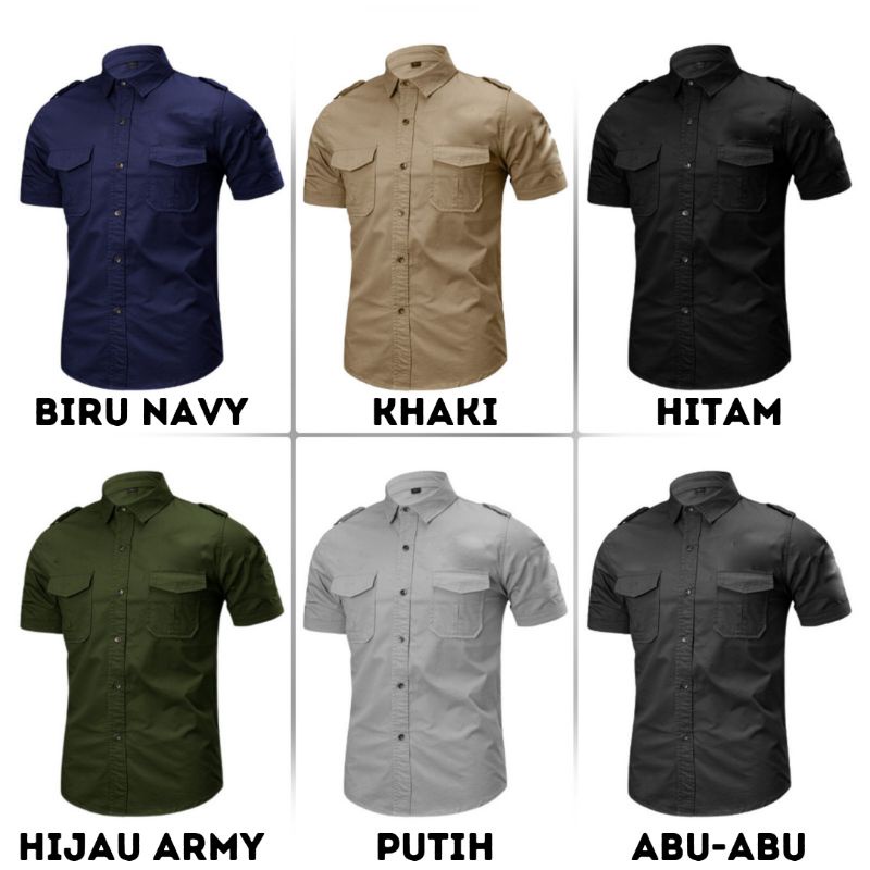 Kemeja Tactical Pria Lengan Pendek Polos - Kemeja PDH Lengan Pendek Bahan American Drill