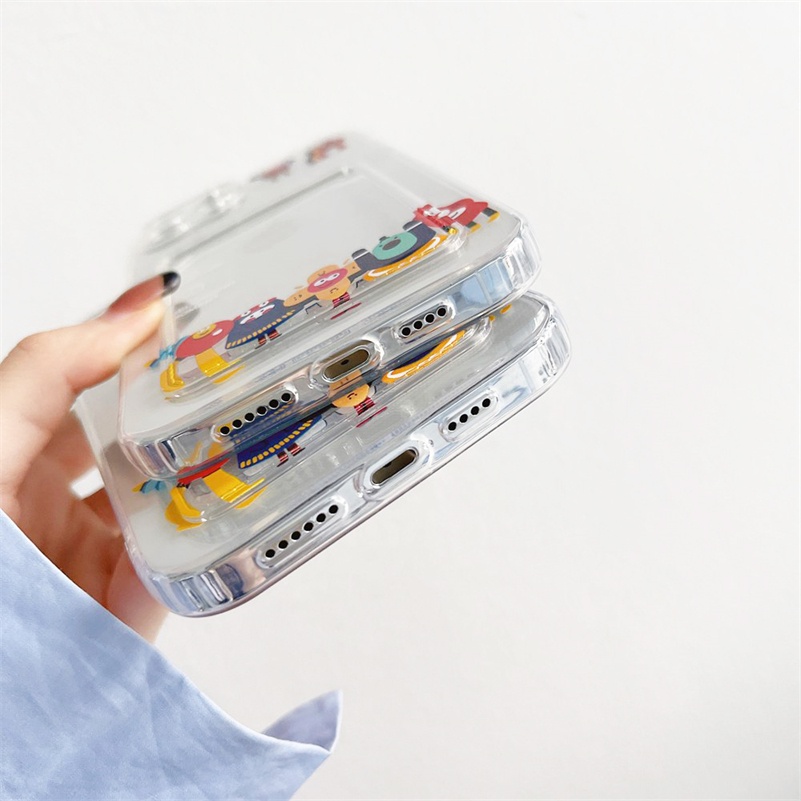 Casing Compatible for iPhone 14 13 12 11 Pro Max X XR Xs Max SE 2020 iPhone 6 6s 7 8 Plus 13 12 Mini Cartoon Art Transparent Card Holder Phone Case Precision Hole TPU Protective Phone Cover