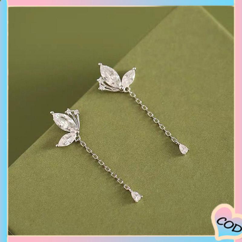 COD❤️ Anting Kupu-kupu Rumbai Drop Earrings Retro French Temperamen Indah Flash Diamond Earrings-A.one