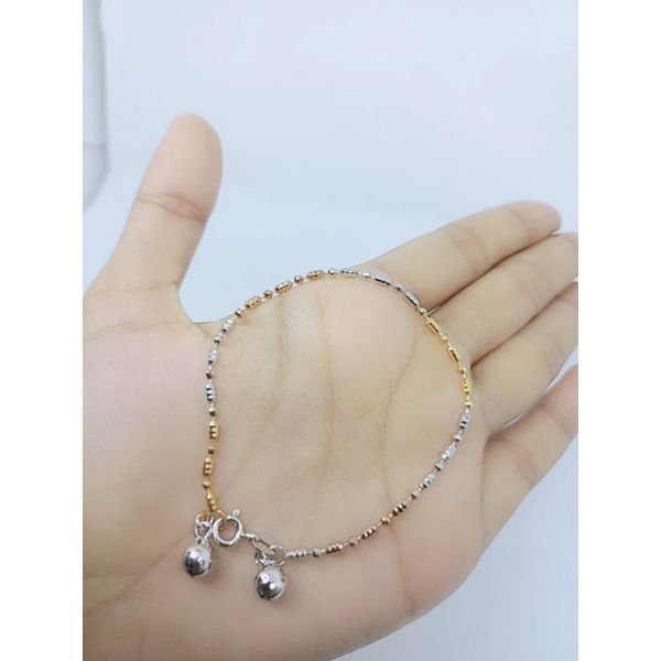 gelang rantai bijiluna +2bel variasi+ kombi warna / gelang perak asli silver 925 lapis emas