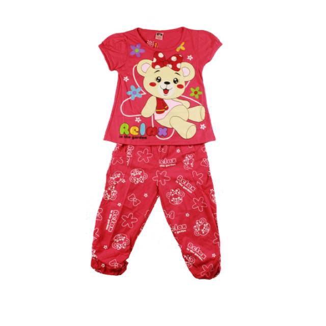 SETELAN FASHION ANAK PEREMPUAN DONUT RELAX BEAR 2-6 tahun (sr.A67) LENGAN PENDEK CELANA PANJANG