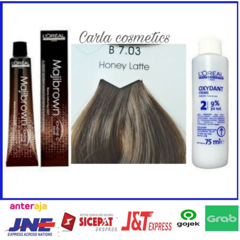 cat rambut Loreal majibrown B7.03 honey latte + oxidan't L'oreal / pewarna rambut Loreal majibrown B