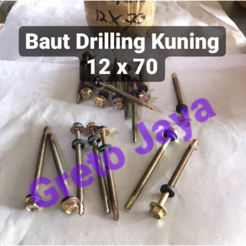 ( 12x70 ) Baut Drilling Kuning 7cm SDS Galvalum Driling Drill Dril Roofing Screw 12 x 70 Self 7 cm