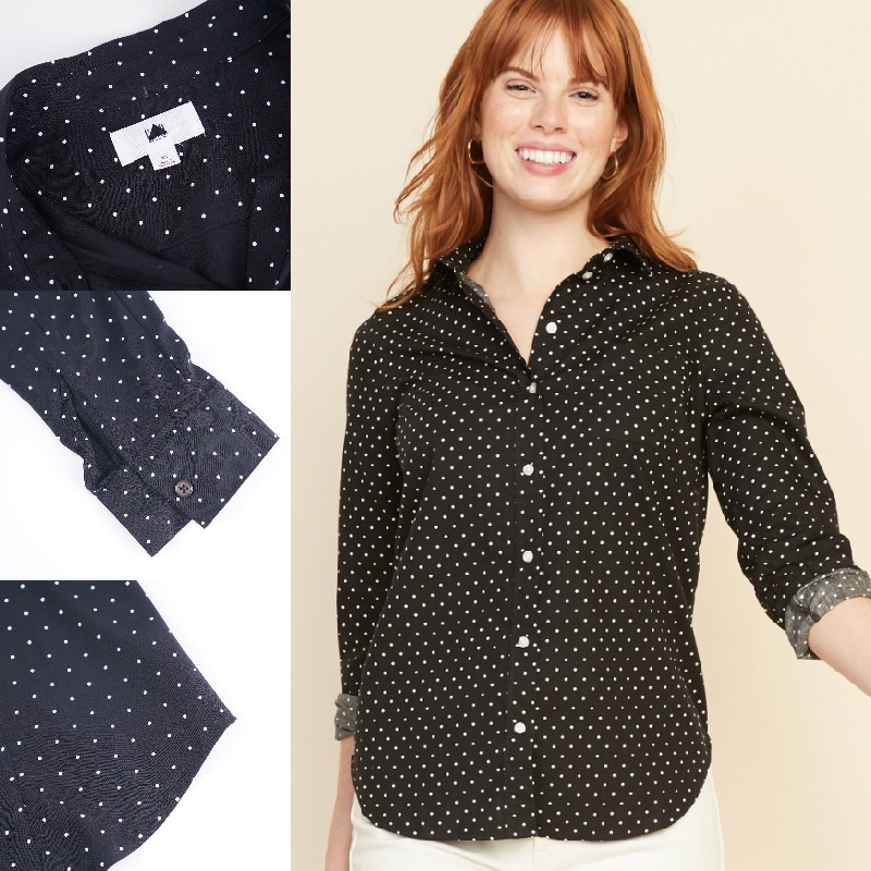 Kemeja Wanita - GAP Poplin Shirt Black Polca Branded Original Murah Meriah Asli Wanita Pakaian