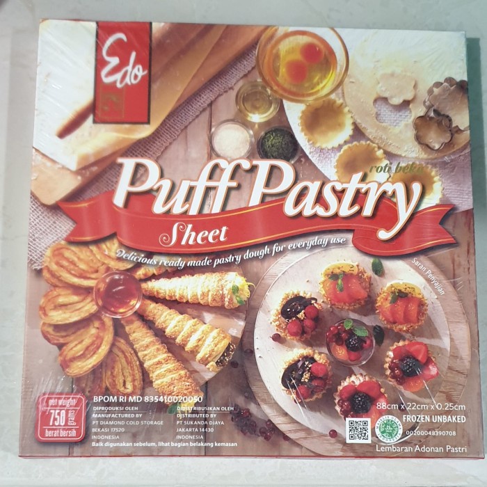 

ORIGINAL MURAH EDO PUFF PASTRY SHEET 750 GR / ADONAN PUFF PASTRY SIAP JADI