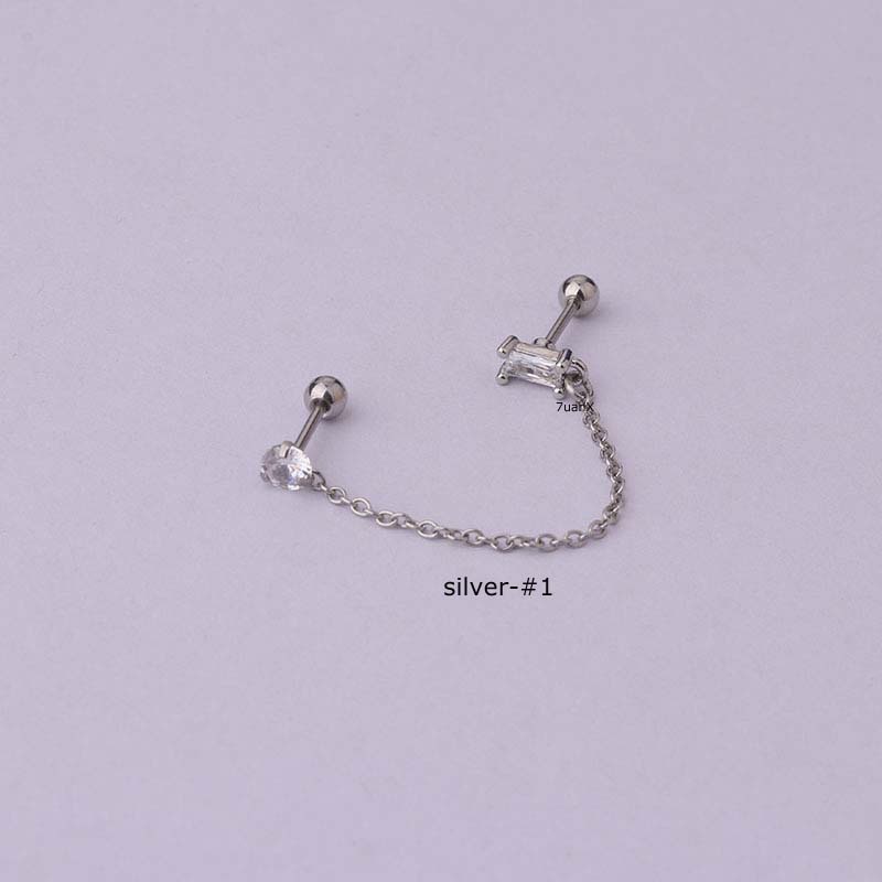 1 Piece Chain Earrings Stud Upper Lobe Helix Piercing Barbell Stainless Steel