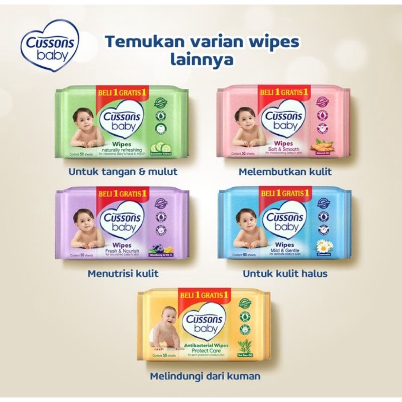 Cussons Baby Antibacterial Wipes Buy 1 Get 1 Free 2x50s/Tisu Basah