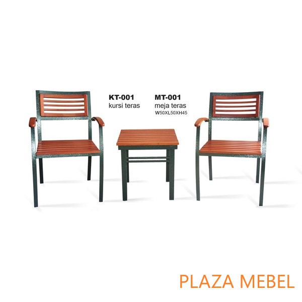 SET Kursi Teras Taman Outdoor Besi Kayu 001 Minimalis
