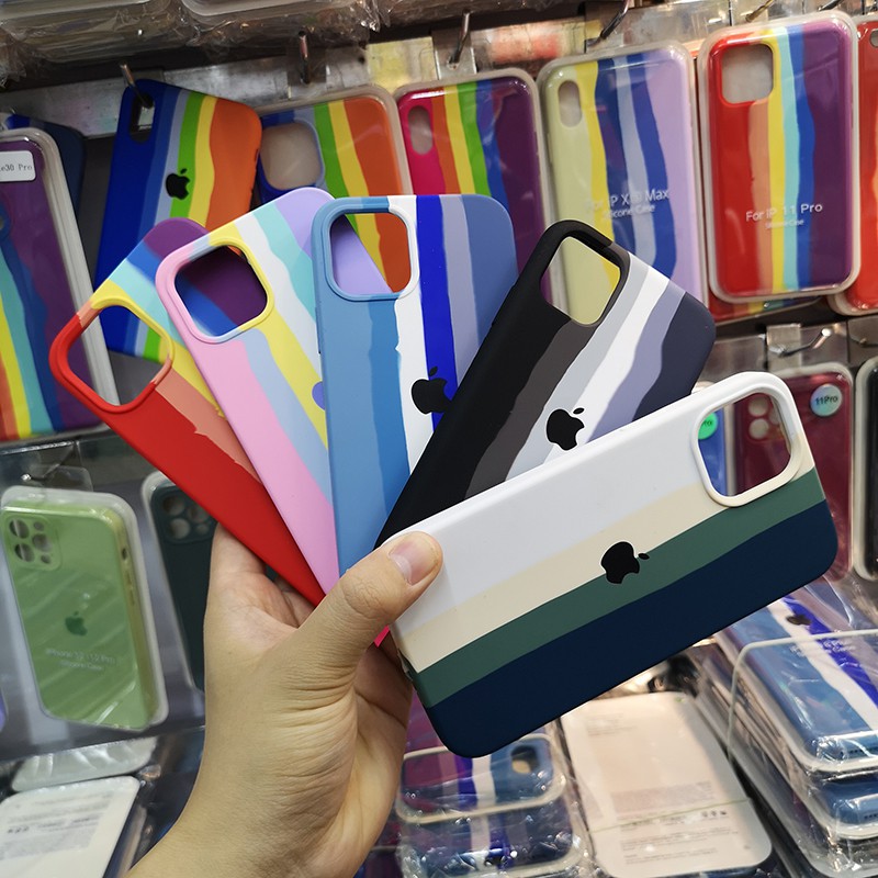 Soft Case Silikon Hitam Pelangi Hijau Cover Iphone 12 12pro 12promax 12mini 11 Pro Max X Xr Xs Max 7 6 8 Plus