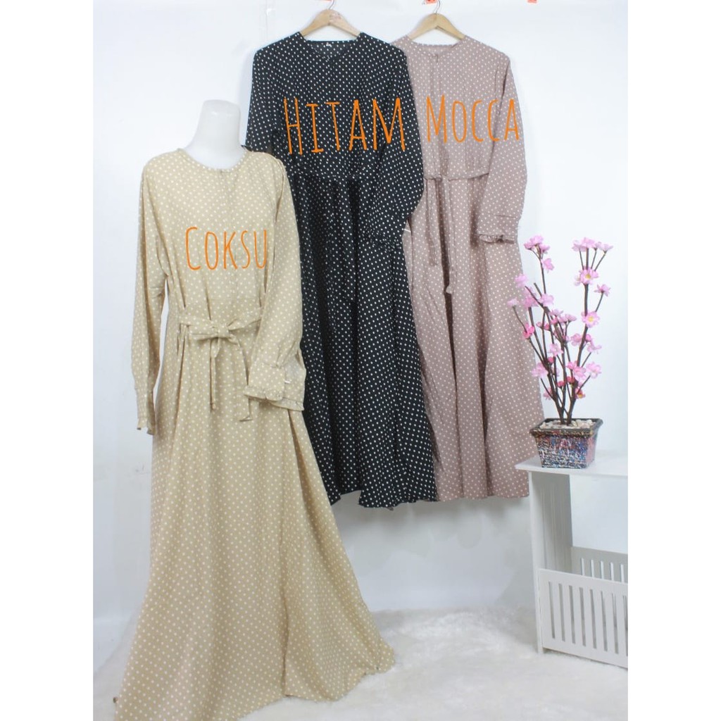 Gamis monalisa polkadot motif wolfis abaya polka syari busana muslim wanita baju pakaian cewek