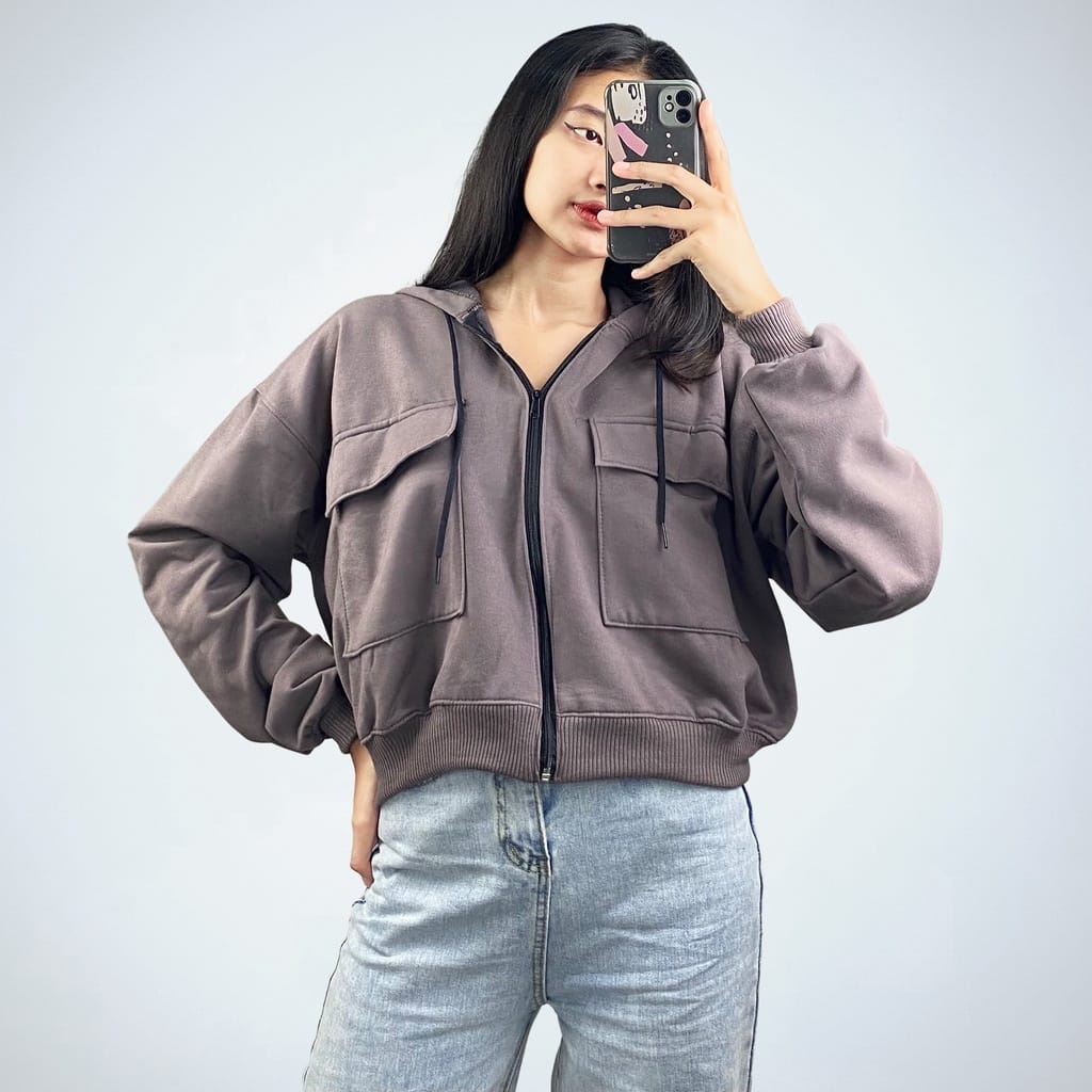 Sweater Jaket Wanita Crop | Amalia Jaket Pocket Wanita Oversize | Sweater Oversize Korean style