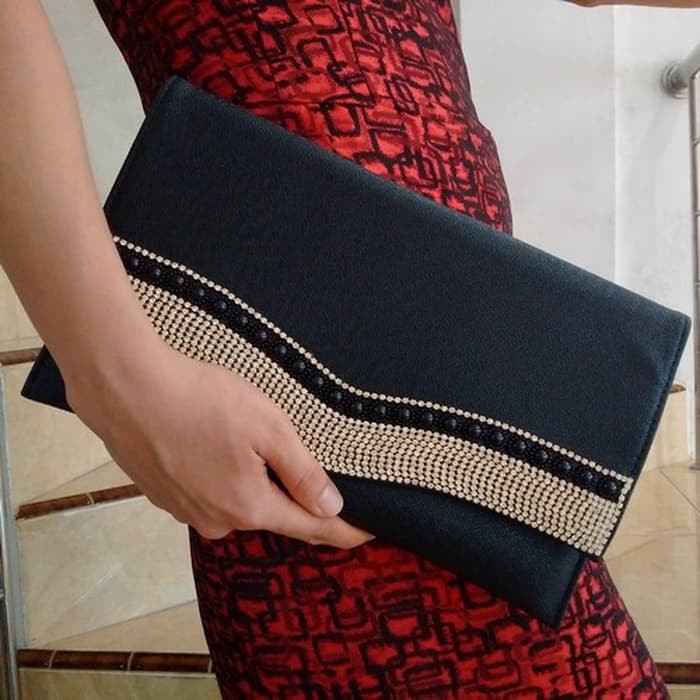 JUAL MURAH TAS PESTA WANITA IMPORT CLUTCHES KRISTAL MUTIARA HITAM GOLD SILVER