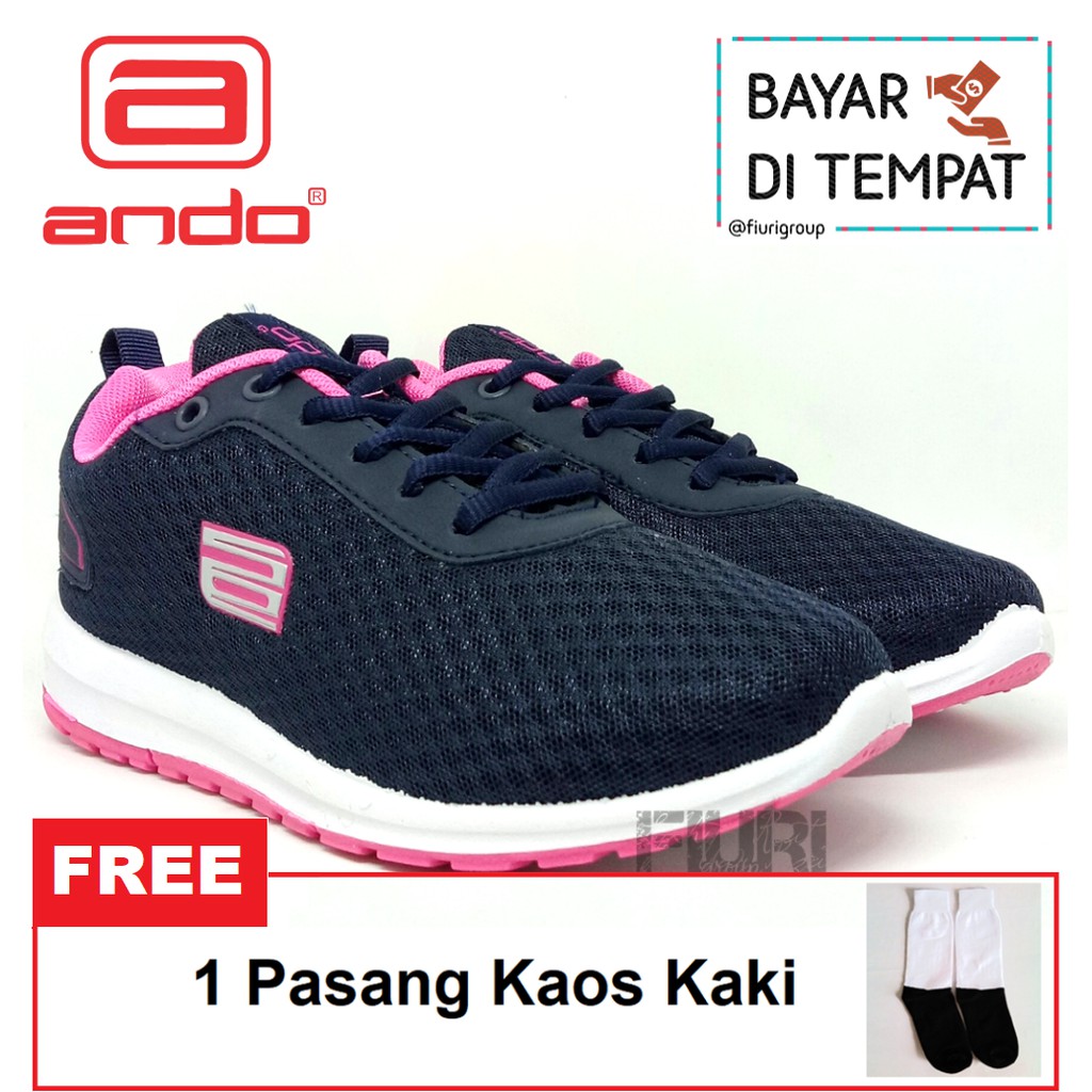 FIURI - Ando Original - ZORA 37-40 Navy Pink - Sepatu Kets Wanita - Sepatu Sneakers Wanita - Sepatu Olahraga Sport Wanita - Sepatu Casual - Sepatu Jogging Lari Fitness Gym Senam Wanita - Sepatu Anak Perempuan Cewek - Sepatu Sekolah Bertali SD SMP SMA