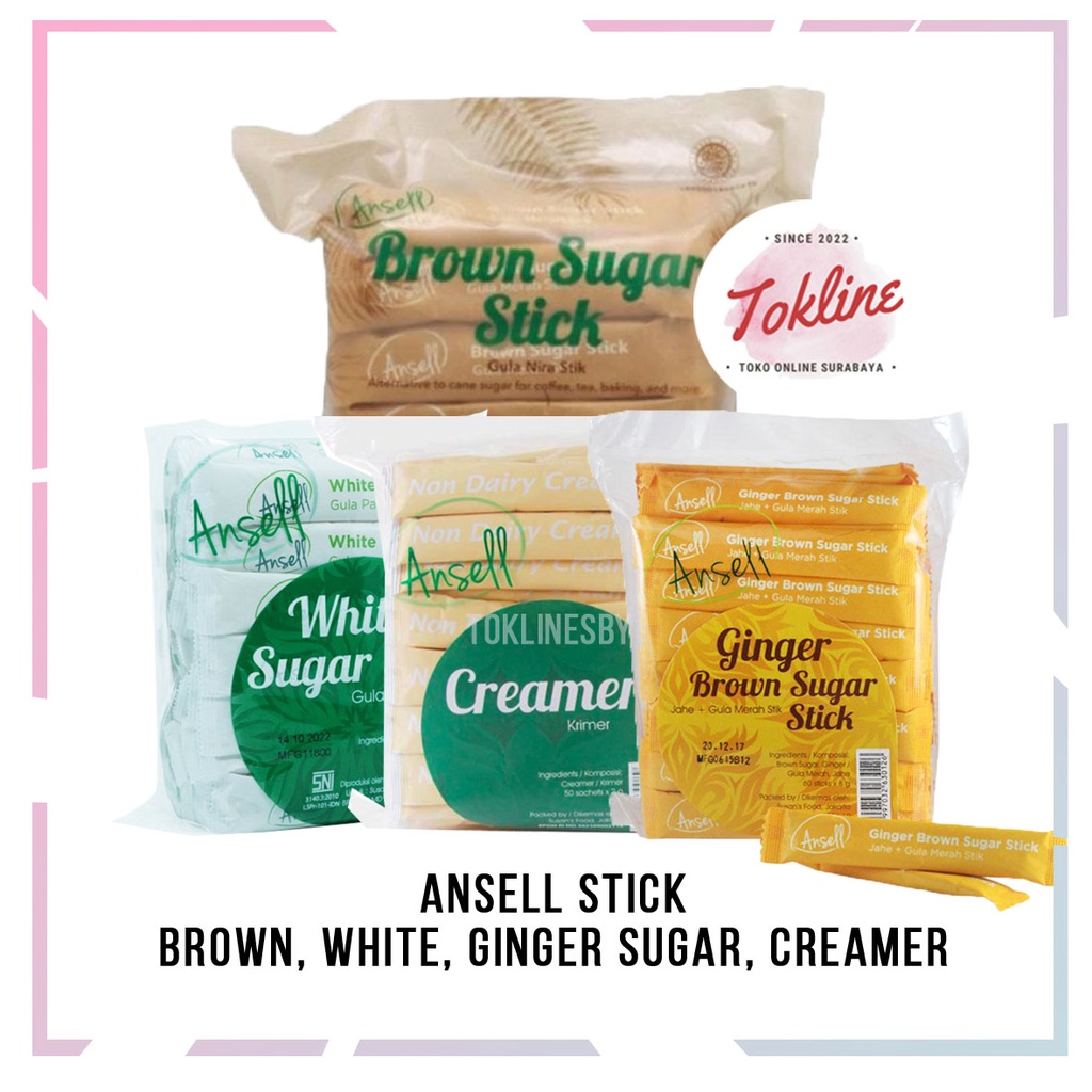 ANSELL SUGAR STICK 60'S / PACK  Brown Sugar, Ginger Brown Sugar & White Sugar