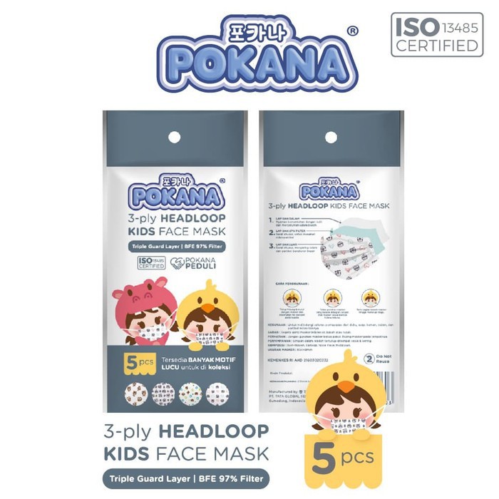 Pokana Headloop Kids Face Mask 3ply / Masker Wajah untuk Anak