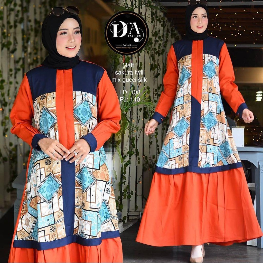 Dress Muslim Gamis Maxi Wanita Sakura Twill Muslim Kekinian Terbaru |Gamis Fashion Pesta Muslim