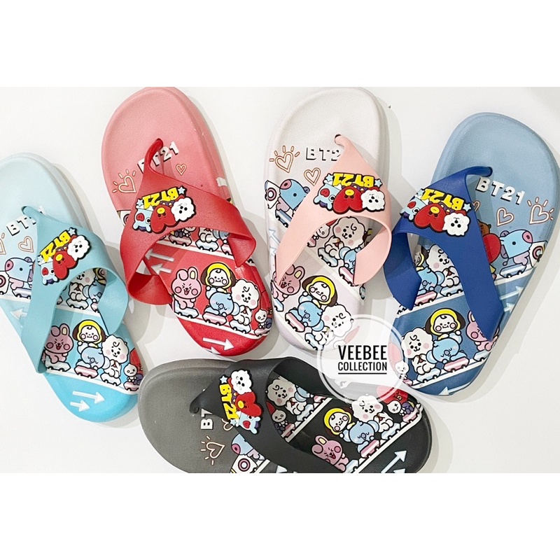 sandal jepit anak bts bt21/ sandal jepit anak perempuan/ sandal anak viral ngetren