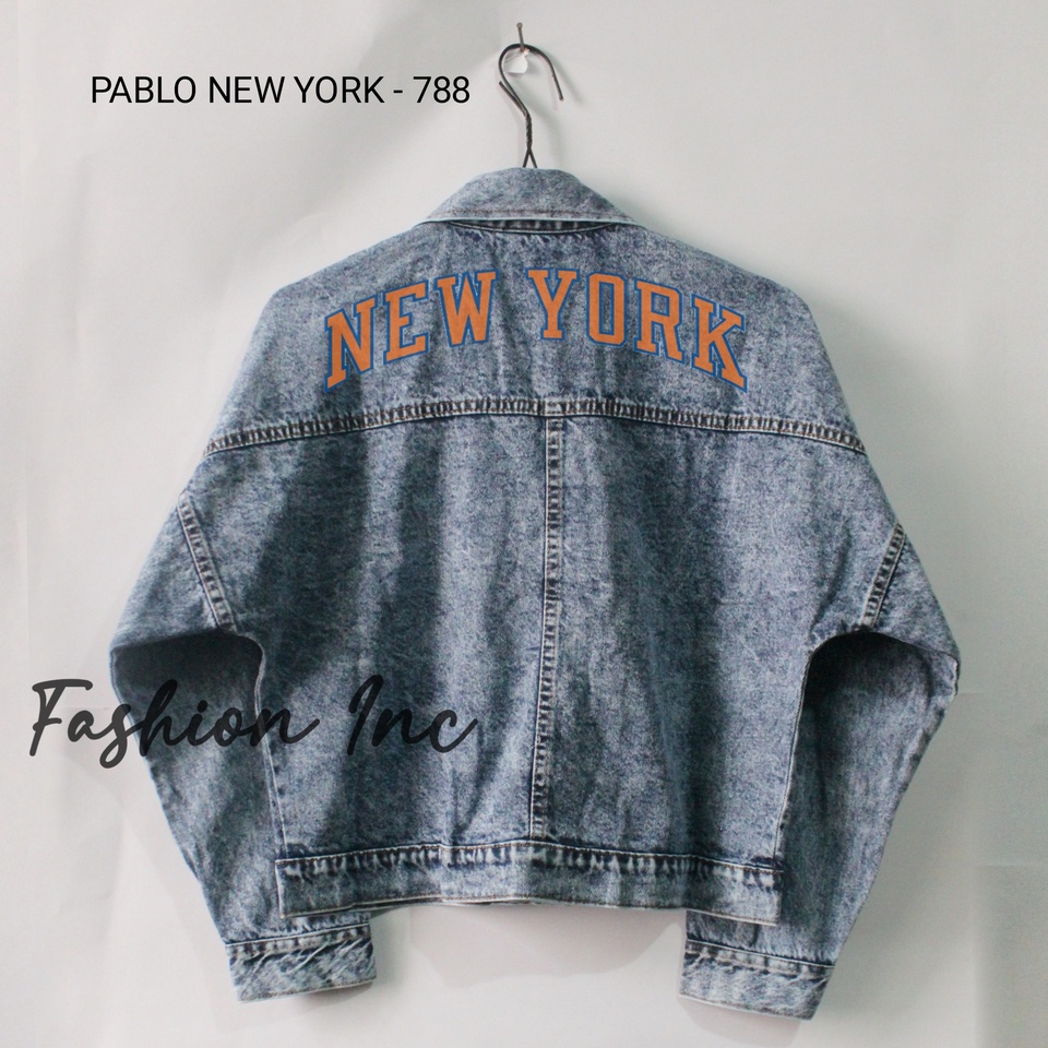 BFS 887 - JAKET JEANS CROP PABLO WANITA NY WASHING BLUE ALL SIZE OVER SIZE