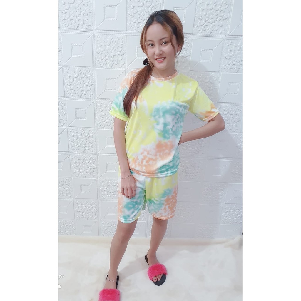 SET SETELAN WANITA LESTARI / ONESET BASIC TIE DYE / DAILYSET-set kuning
