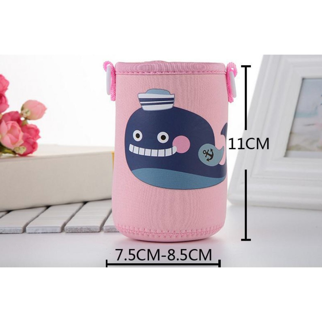 Cover botol / tas botol / Tas untuk Termos Botol Minum Elastis dengan Tali Strap Ukuran kecil