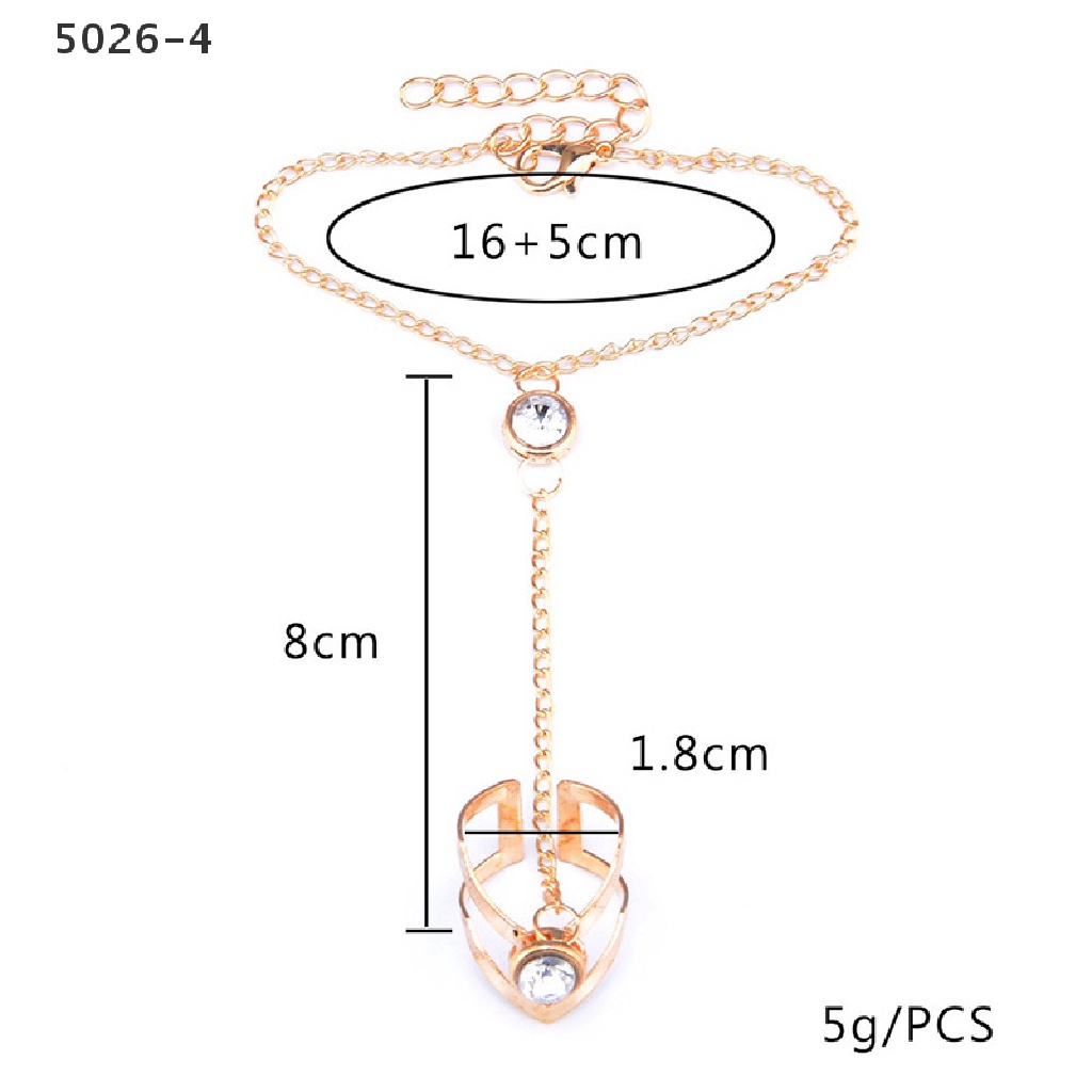 5026-4 Gold Big Crystal Ring Bracelet for Women Wrist Chain Jewelry Hand Back Chain 5026-4