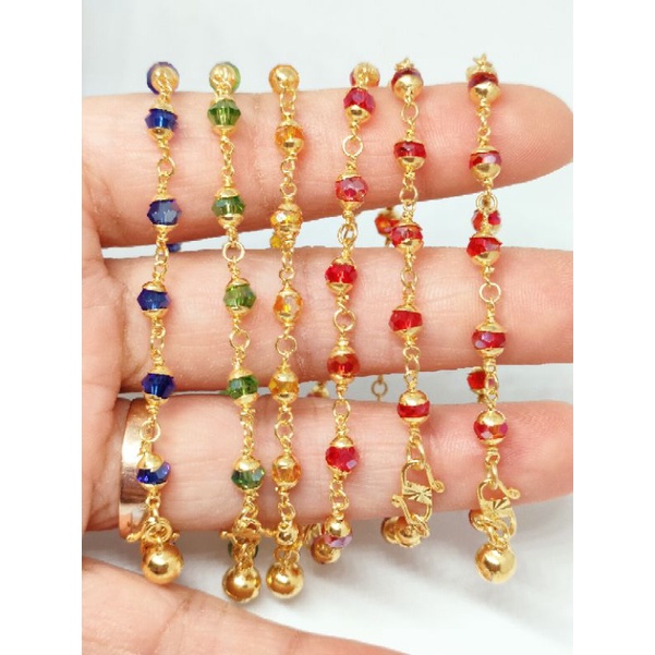 GELANG TANGAN KRISTAL WARNA UNTUK ANAK&amp;DEWASA PERAK 925 LAPIS EMAS 24K