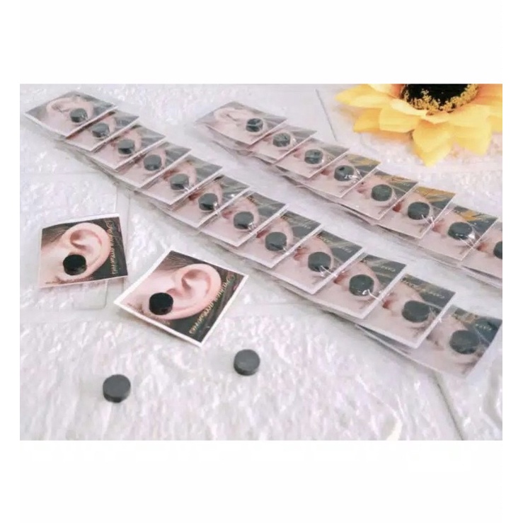 Anting Magnet Bulat Hitam 12pc Grosir Tanpa Lubang BTs