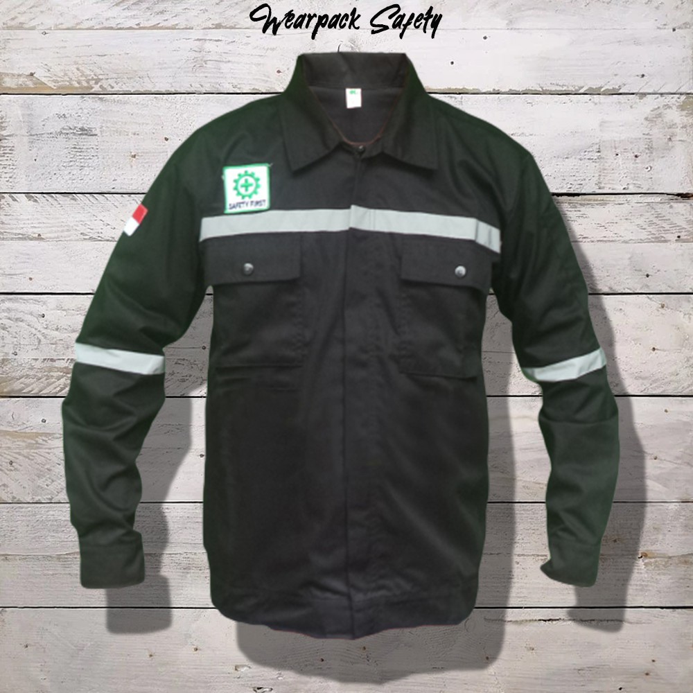 Wearpack Safety Hitam Polos Atasan Wearpack Lengan Panjang Seragam Kerja