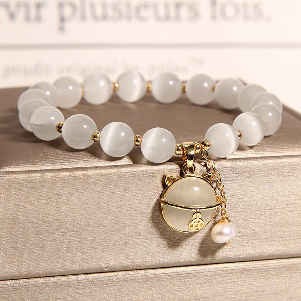 MXBEAUTY Gelang Hati Elegan Musim Panas Lucu Manik Kristal Baroque Cat Eye Stone Fashion Jewelry