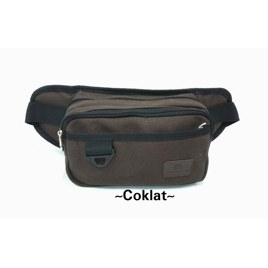 Tas Pinggang Kanvas Pria Sling Waist Bag Cowok Cowo Travel Bag Laki Tas Kecil Ori Asli - WAIST-BAG-KANVAS-GA-KOTAK