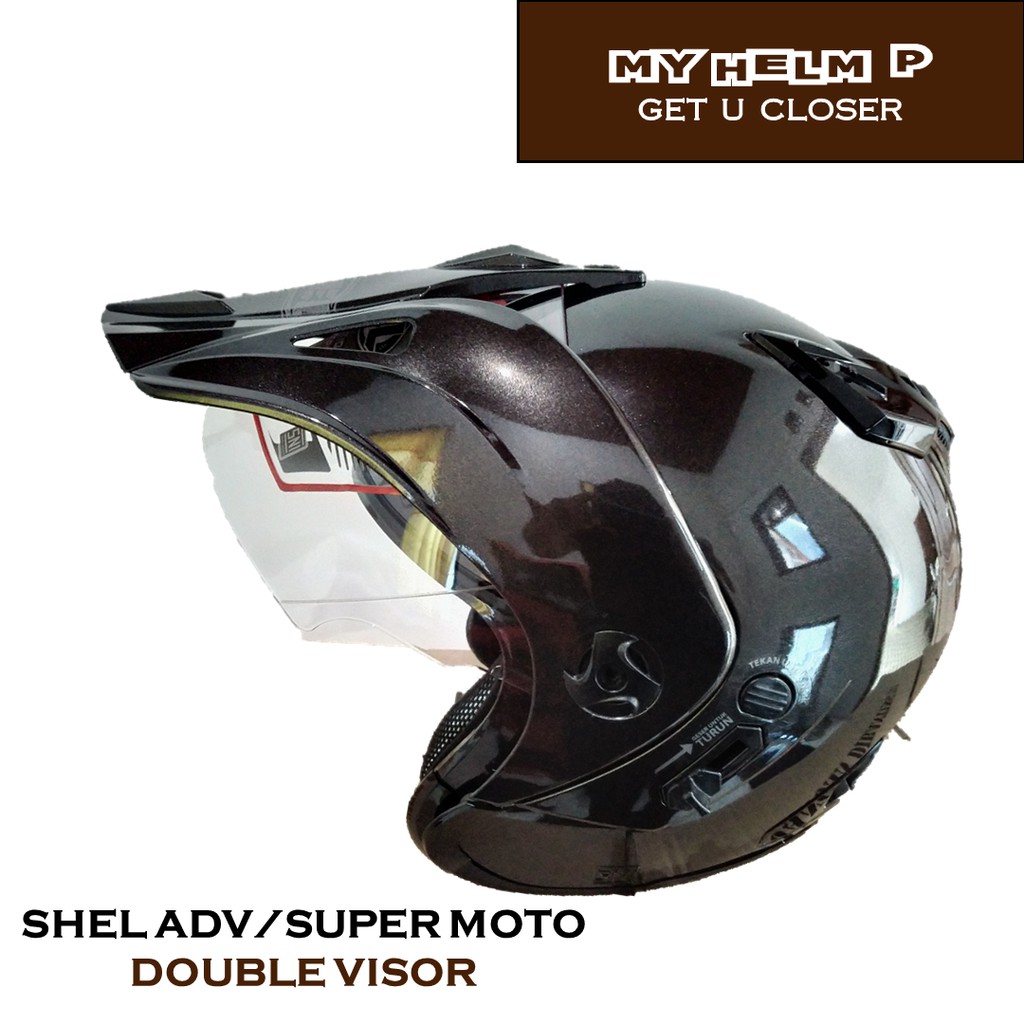 Helm SUPER MOTO SHEL ADV Double Visor Polos Warna Brown Metalic