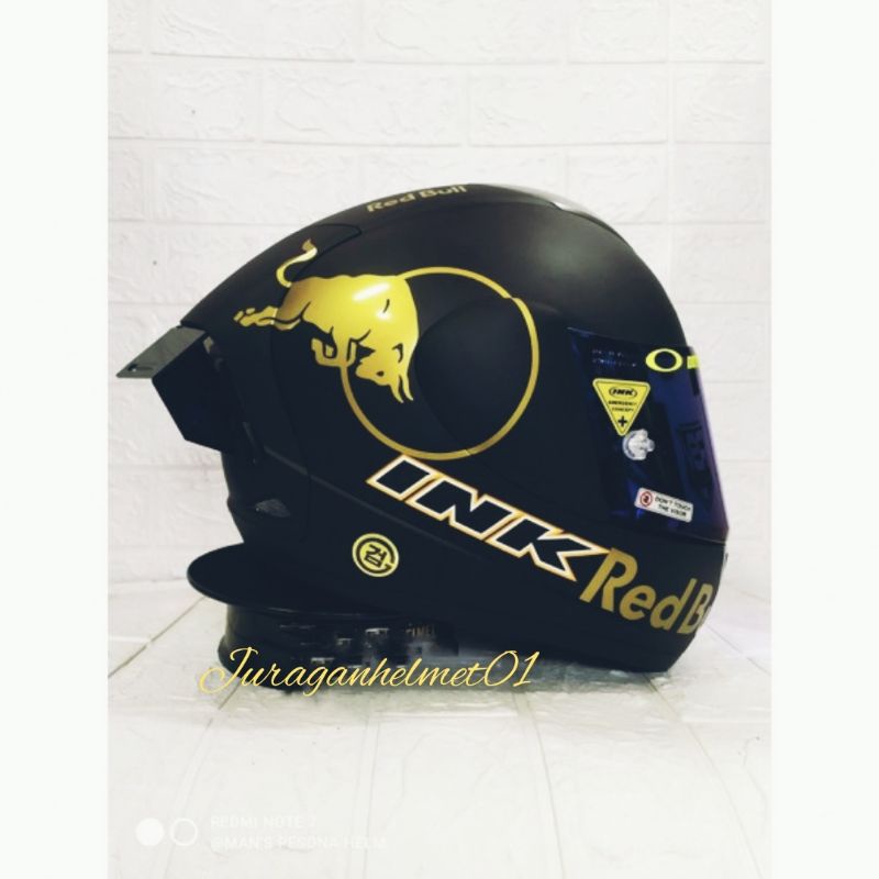 helm full face ink cl max paket ganteng black doff red bull