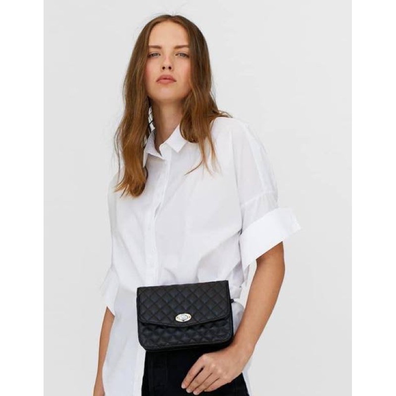 Stradivarius Quilted Belt Bag in Black