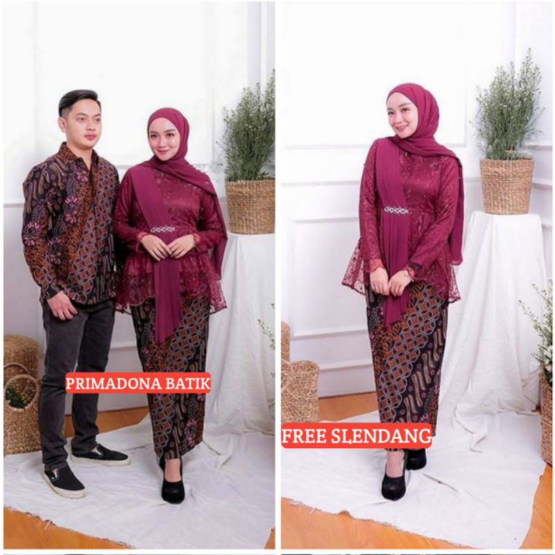 BAJU BATIK COUPLE.COUPLE BATIK CEWEK COWOK\COUPLE AMALIA RED\COUPLE KEBAYA BATIK