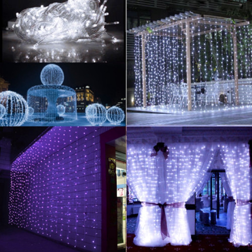 Lampu Tirai Tali 300 LED 3mx3m Warna Putih Ungu Shopee Lampu Tirai Tali 300 LED 3mx3m Warna Putih Ungu Shopee