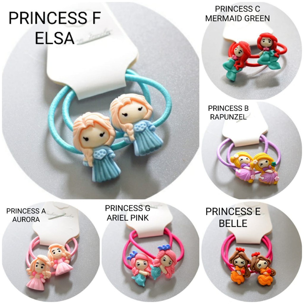 KARET RAMBUT ANAK MOTIF PRINCESS MERMAID / IKAT RAMBUT CLAY PRINCES / AKSESORIS / MAINAN ANAK LUCU